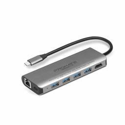 ADAPTADOR MULTIPUERTO PROMATE USB-C->HDMI/RJ45/4xUSB 3.0 UNIPORT-C
